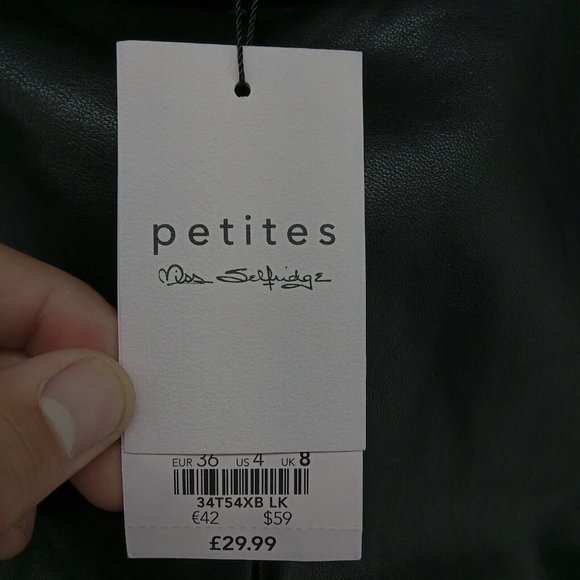 Miss‎ Selfridge Pants Womens 4 Black Faux Leather Petite Skinny Glam NWT - Picture 10 of 11